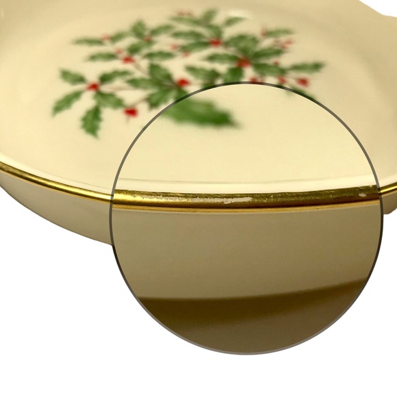 LENOX Special Holly & Berry Small Fruit Dessert Sauce Bowl Ivory with Gold Rim - Picture 7 of 8